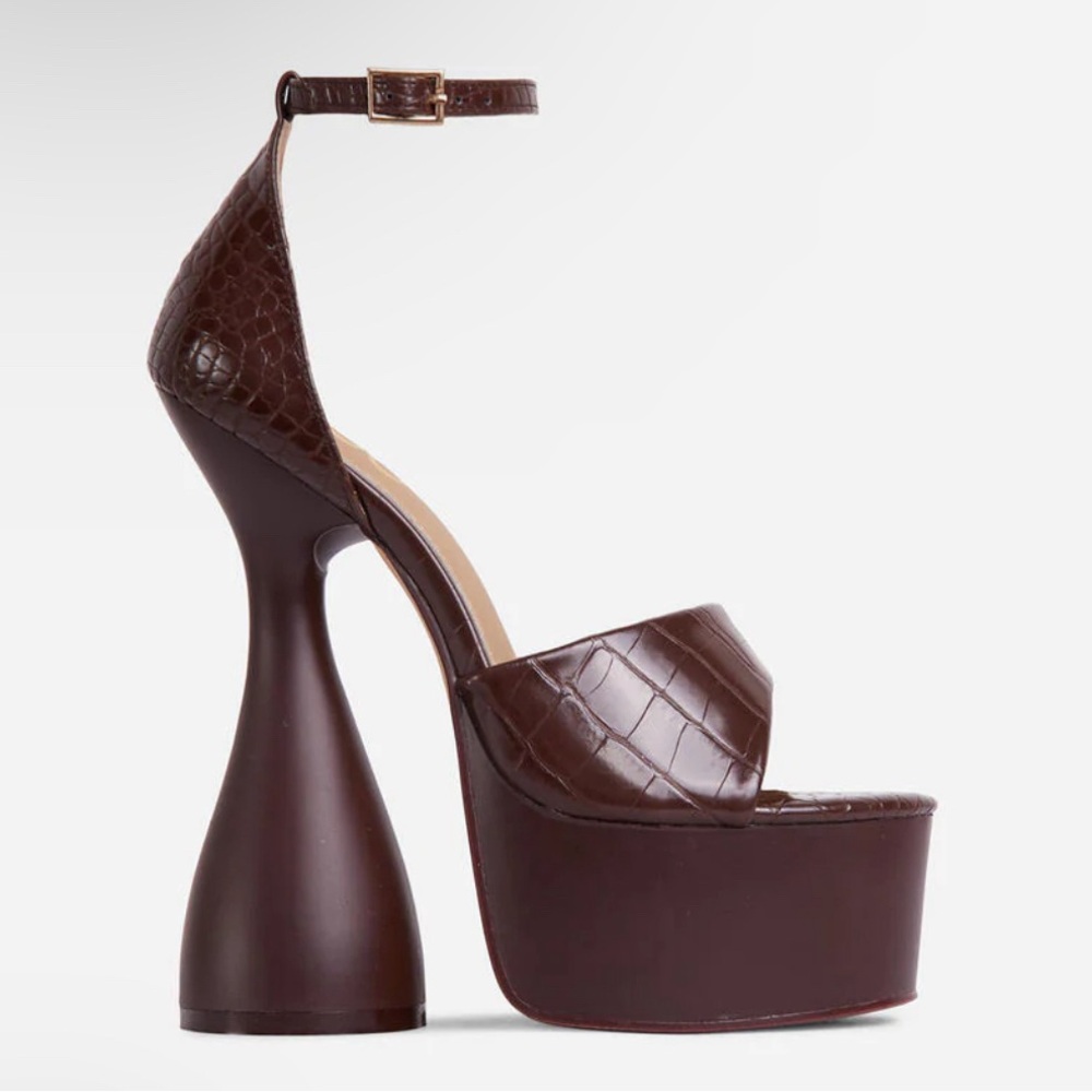 Peep Toe Platform Statement Croc Print Heels - image 1